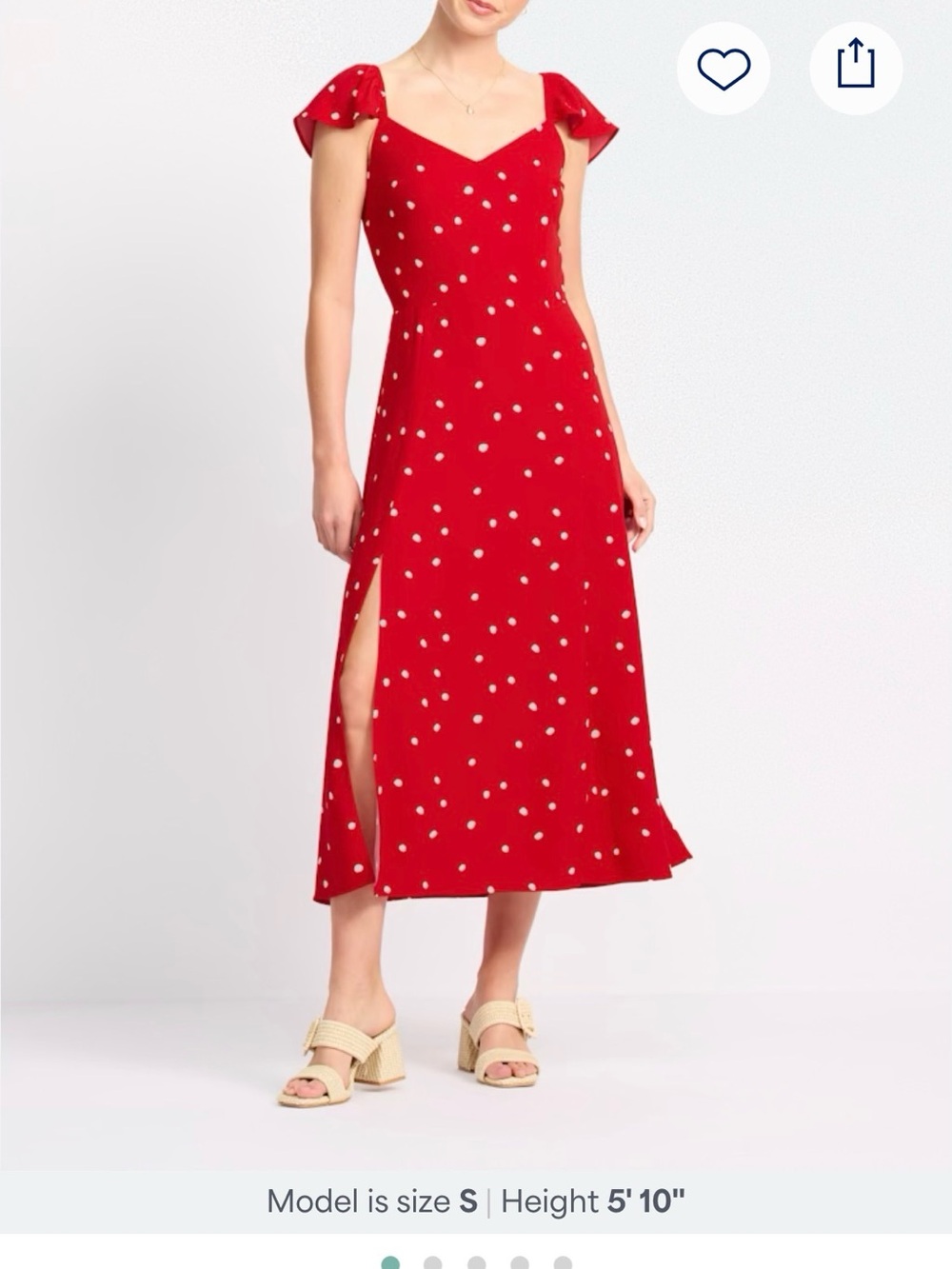 Market & Spruce Red White Polka Dot Midi Dress with Ruffle Sleeves